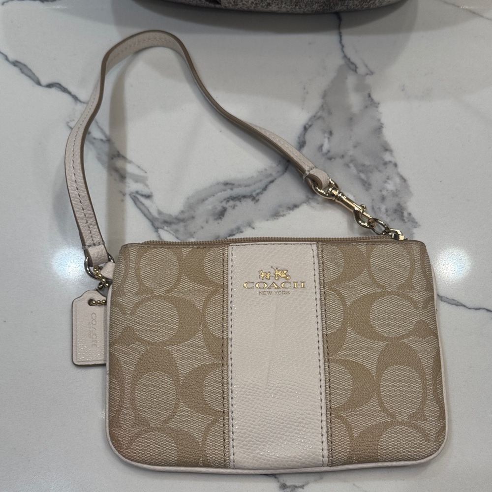 Coach Beige and Cream Wristlet